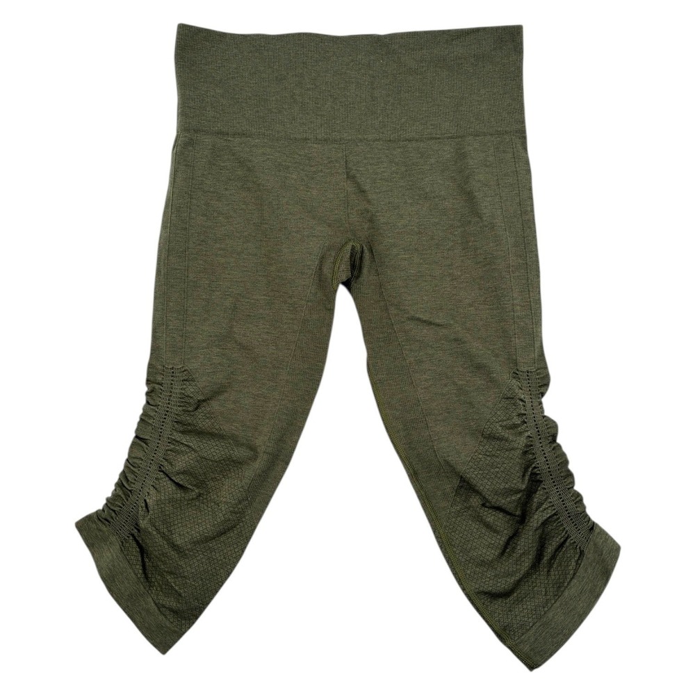 Lululemon Olive Green Crop‎ Leggings Ruched Mesh Panel High Rise No Size Dot